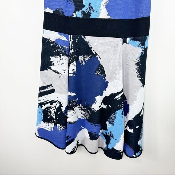 Milly Blue‎ Black Knit Abstract Print Halter Style Sleeveless Mini Dress Large - Picture 6 of 8
